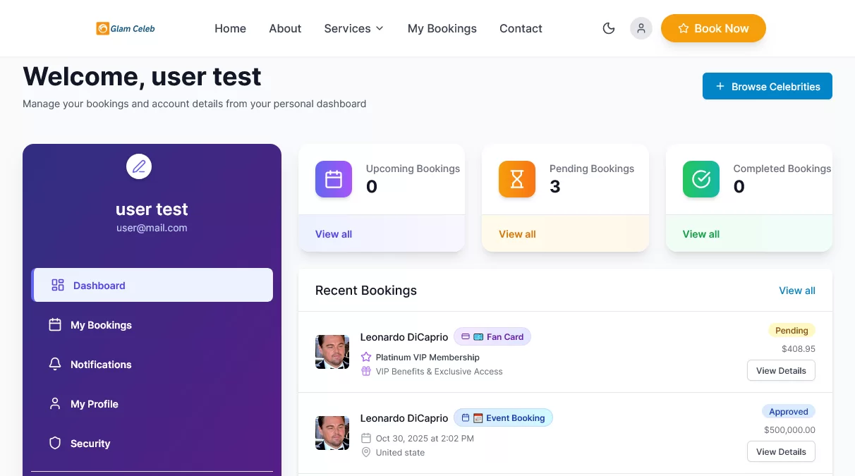 Glam Celebrity booking